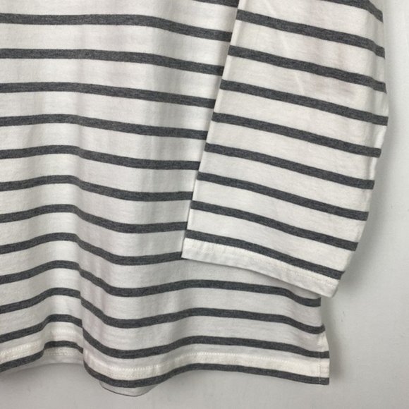 J.Crew L Bride Boatneck Top Striped Gray White Navy Cotton Wedding Bachelorette - Picture 10 of 12